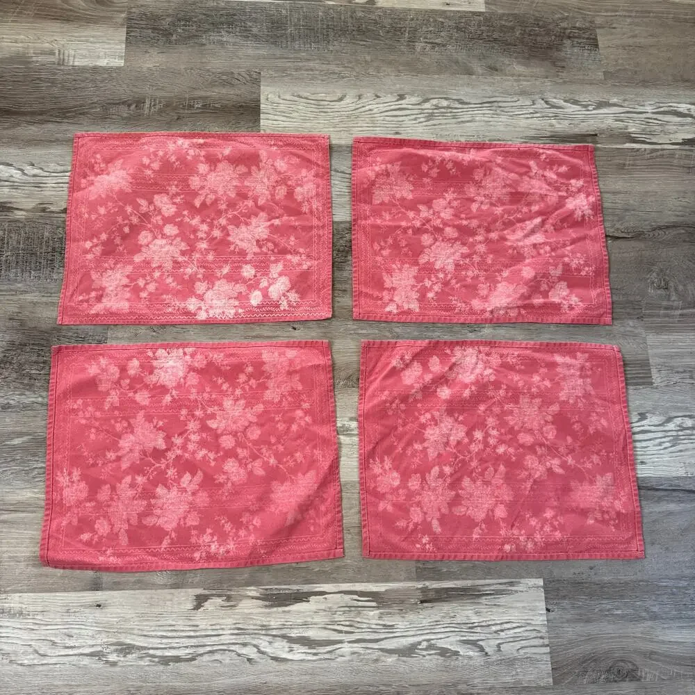 Vintage Pink Floral Rose Cottage Rose Placemats Set of 4 Cotton French Country